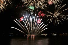 Feu d'artifice à Bordeaux illuminant le pont de pierre | photo 33-bordeaux.com