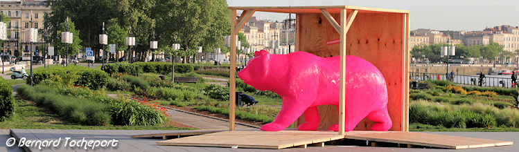 Ours rose sur le miroir d'eau, symbole de la Californie : teasing Foire Internationale de Bordeaux