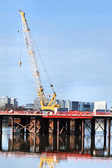 Bordeaux depuis la Garonne vue sur construction pont Simone Veil | Photo Bernard Tocheport