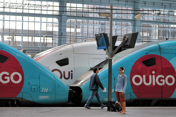 Motrices OUIGO et inOui les 2 gammes de TGV gare Saint Jean | Photo Bernard Tocheport