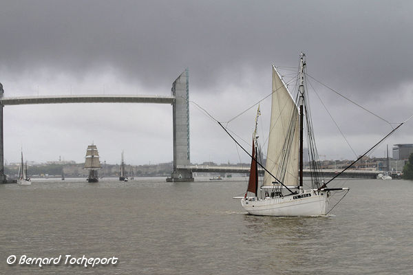 Biche Cotre aurique après son passage du pont Chaban Delmas  à Bordeaux | Photo Bernard Tocheport