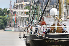 Bordeaux le Kruzenchtern face aux autres grands voiliers | Photo Bernard Tocheport