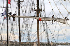 Bordeaux les marins du Marité en action sur une voile | Photo Bernard Tocheport
