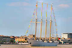 Le 4 mâts Santa Maria Manuela du Portugal naviguant sur la Garonne à Bordeaux | Photo Bernard Tocheport